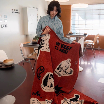 Κουβέρτα με σκυλάκι καρτούν – 800–999 g, κατάλληλο για όλες τις εποχές, προσαρμόσιμη, μοτίβο καρτούν, στυλ καρτούν, διακοσμητικό ριχτάρι για τον καναπέ