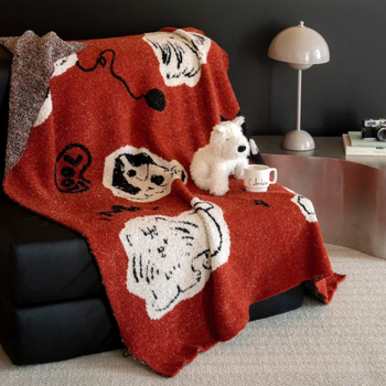 Κουβέρτα με σκυλάκι καρτούν – 800–999 g, κατάλληλο για όλες τις εποχές, προσαρμόσιμη, μοτίβο καρτούν, στυλ καρτούν, διακοσμητικό ριχτάρι για τον καναπέ
