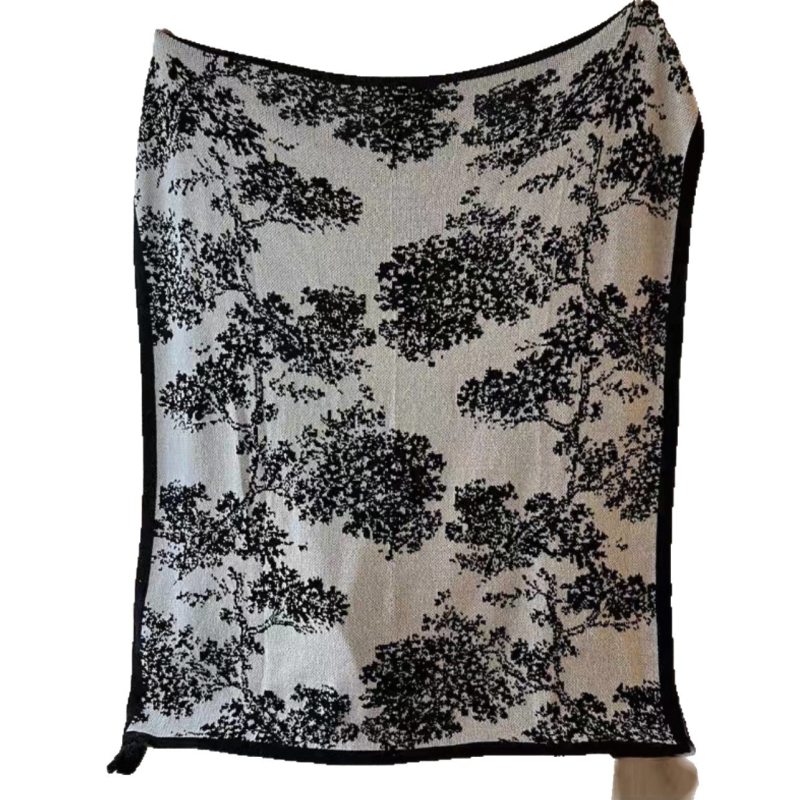 Moon Lover pletená deka na gauč s francúzskym retro Bayberry stromom a štýlom Wabi-Sabi, rastlinný vzor, 800–999 g