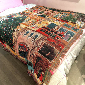 Pamuk gobelensko ćebe – Scena božićnih uličnih lampica, pravokutni oblik, pejzažni uzorak, 51–60% pamuk, prilagodljivo