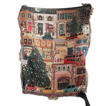 Pamuk gobelensko ćebe – Scena božićnih uličnih lampica, pravokutni oblik, pejzažni uzorak, 51–60% pamuk, prilagodljivo