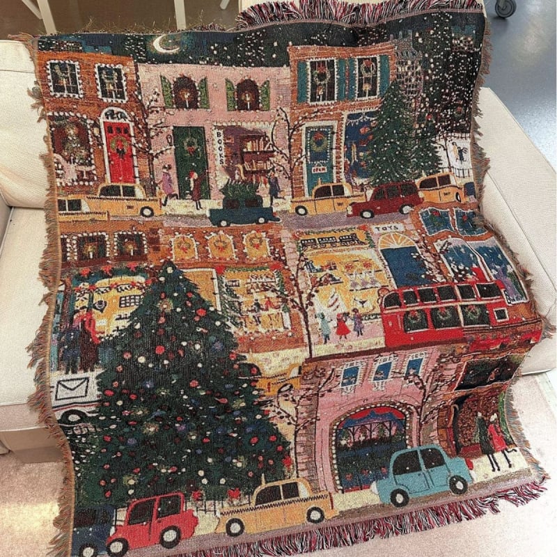 Pamuk gobelensko ćebe – Scena božićnih uličnih lampica, pravokutni oblik, pejzažni uzorak, 51–60% pamuk, prilagodljivo
