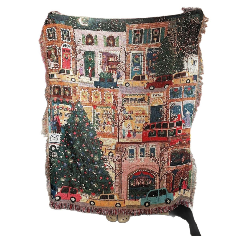 Pamuk gobelensko ćebe – Scena božićnih uličnih lampica, pravokutni oblik, pejzažni uzorak, 51–60% pamuk, prilagodljivo