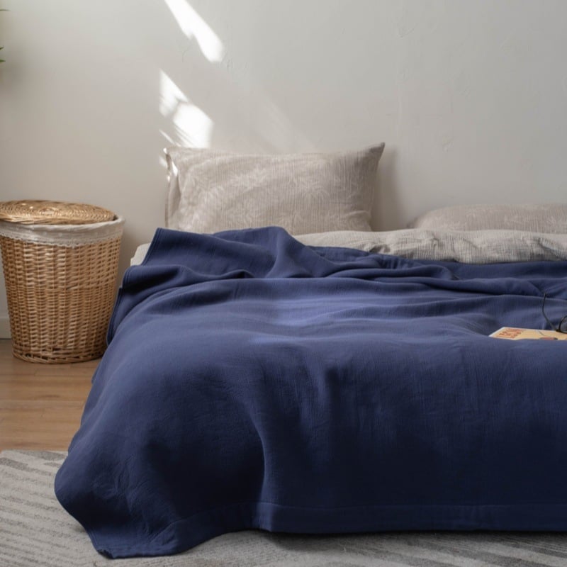 Japán stílusú géz törölköző takaró, 80% pamut / 20% kender, reakciófestés, 1.1–1.5 kg, nyár