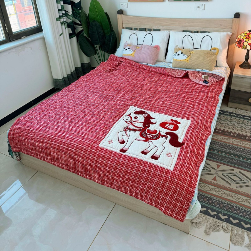 Tízrétegű géz puff pléd, pamut keverék, reaktív nyomtatás, törölköző típusú pléd tavasz-ősz