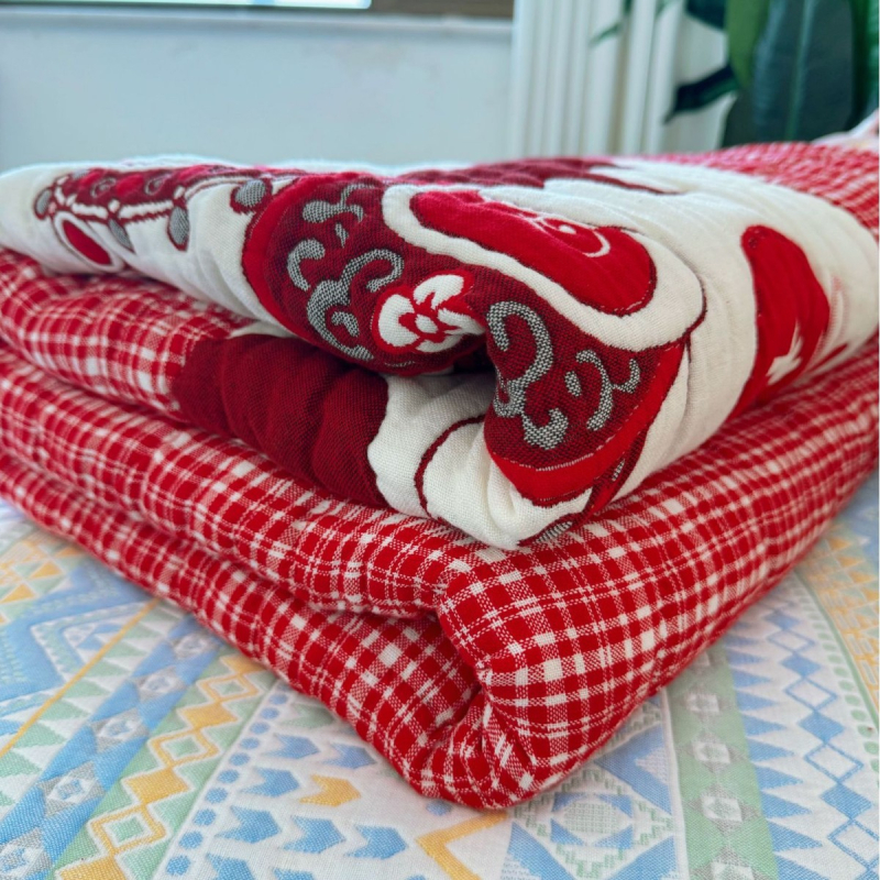 Tízrétegű géz puff pléd, pamut keverék, reaktív nyomtatás, törölköző típusú pléd tavasz-ősz