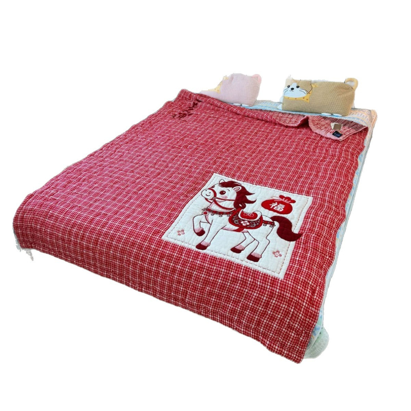 Tízrétegű géz puff pléd, pamut keverék, reaktív nyomtatás, törölköző típusú pléd tavasz-ősz