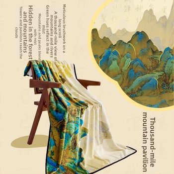 Šál-deka v štýle Nového čínskeho štýlu, krajinný vzor, polyester, 230 g, jar-jeseň