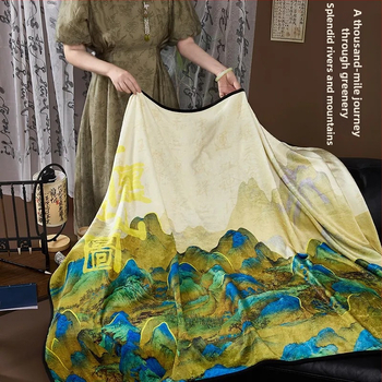 Šál-deka v štýle Nového čínskeho štýlu, krajinný vzor, polyester, 230 g, jar-jeseň