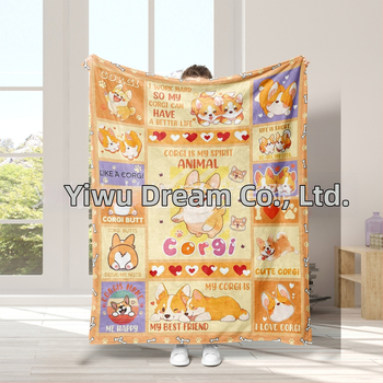 Flanelová deka s digitálnym potlačou Corgi – použitě po celý rok, 270 g polyester, jar a jeseň, zmršťovanie 3–5%