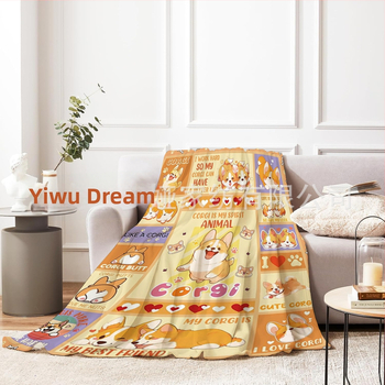 Flanelová deka s digitálnym potlačou Corgi – použitě po celý rok, 270 g polyester, jar a jeseň, zmršťovanie 3–5%