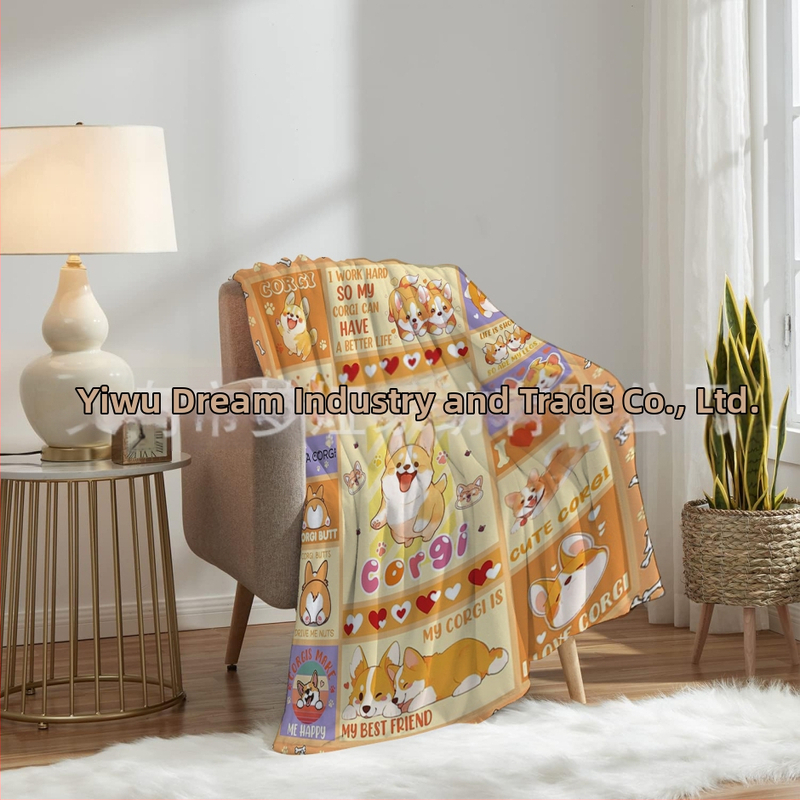 Flanelová deka s digitálnym potlačou Corgi – použitě po celý rok, 270 g polyester, jar a jeseň, zmršťovanie 3–5%