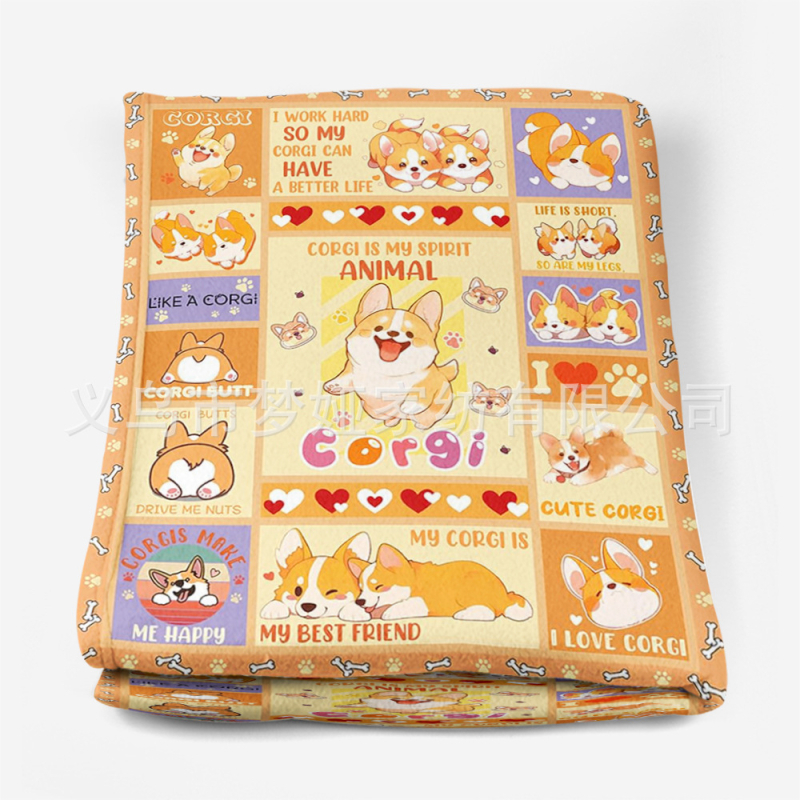 Flanelová deka s digitálnym potlačou Corgi – použitě po celý rok, 270 g polyester, jar a jeseň, zmršťovanie 3–5%
