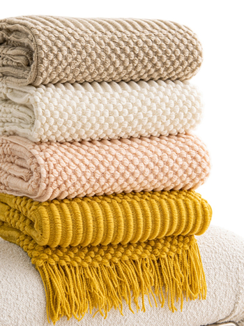 Nordická vlnená deka – jednofarebný vzor na sedačku a domáce dekorácie, zmrštenie 3–5%, odolnosť farieb 2–3%