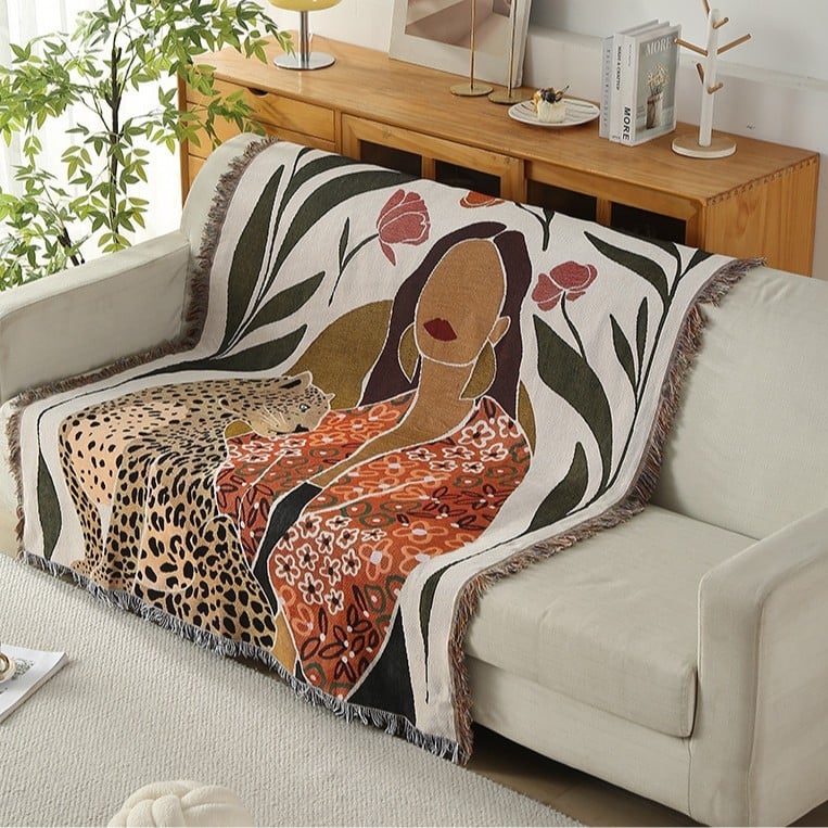 Művészi absztrakt kötött pléd - poliészter-pamut keverék, 1000–1499 g, figurás minta, prémium termék, INS stílus