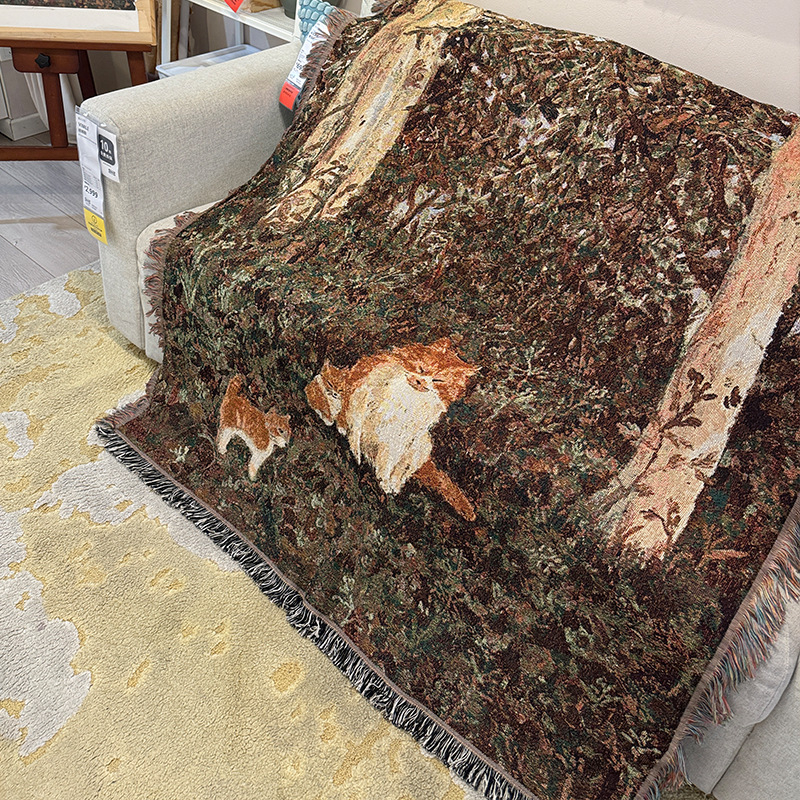 Deka s mačkom u karikaturi, jacquard pleteni, smjesa pamuka-nitrila, 800–999 g, za sve sezone