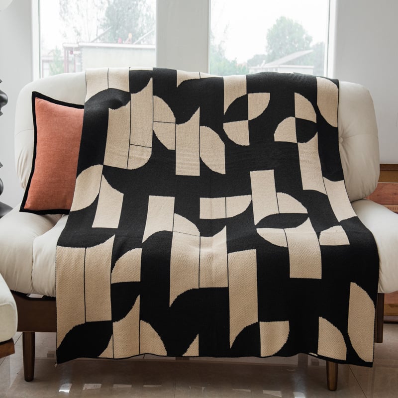 A41 Félholdas kötött takaró, Geometriai nordikus stílus, 800–999 g, Minden évszakhoz, Többfunkciós kanapéra és utazáshoz