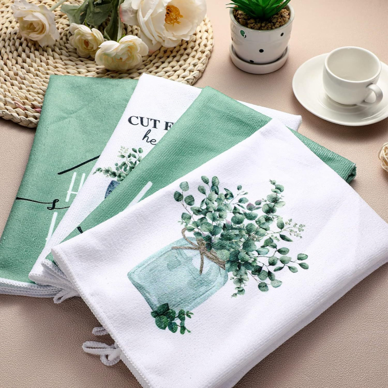 Set kuhinjskih ručnika s romantičnim floralnim dizajnom cvjetova i lišća, brzo sušeći, super upijajući, od mikrovlakana, 21 komad