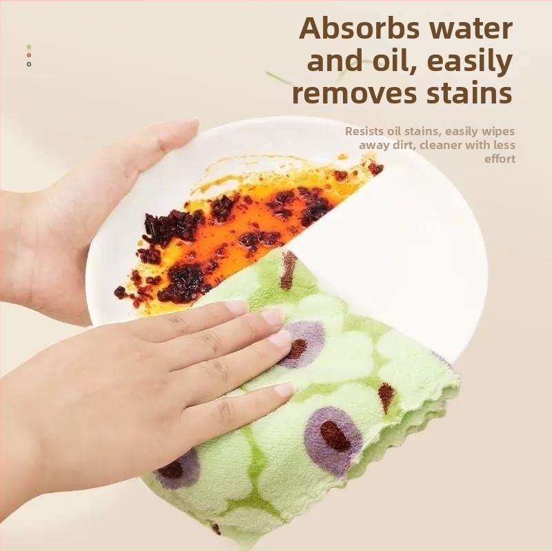 Mikropluošto indų plovimo skiautė su avokado atspaudų motyvu, koralinis veliūro raštas, daugiafunkcinė šluostė indams ir puodams