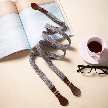 Pamuk trake za hlače s uzorkom herringbone, 3 kopče, podesiva duljina, unisex