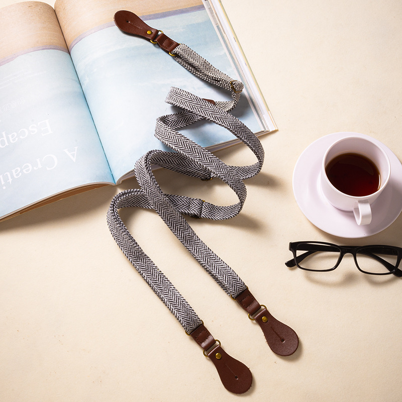 Pamuk trake za hlače s uzorkom herringbone, 3 kopče, podesiva duljina, unisex