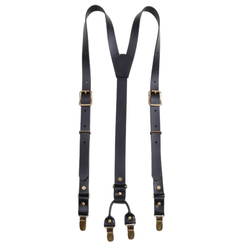 Κλιπ τιραντών από μοσχαρίσιο δέρμα για ενήλικες άνδρες, 4 κλιπ, ρυθμιζόμενο μήκος, σταυρωτός σχεδιασμός