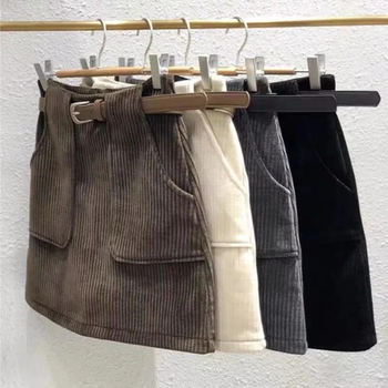 Dječja suknja u korejskom stilu s velikim džepovima, elastični pojas, corduroy