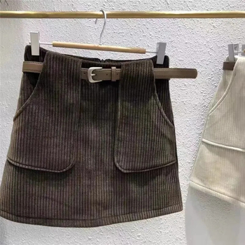 Dječja suknja u korejskom stilu s velikim džepovima, elastični pojas, corduroy