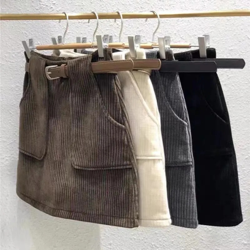 Dječja suknja u korejskom stilu s velikim džepovima, elastični pojas, corduroy