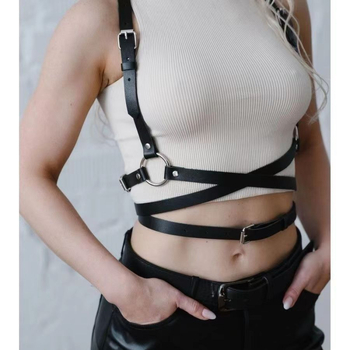 PU kožni korsetski pojas s prekrižnim prsnim remenom - podesivi, unisex, odrasli