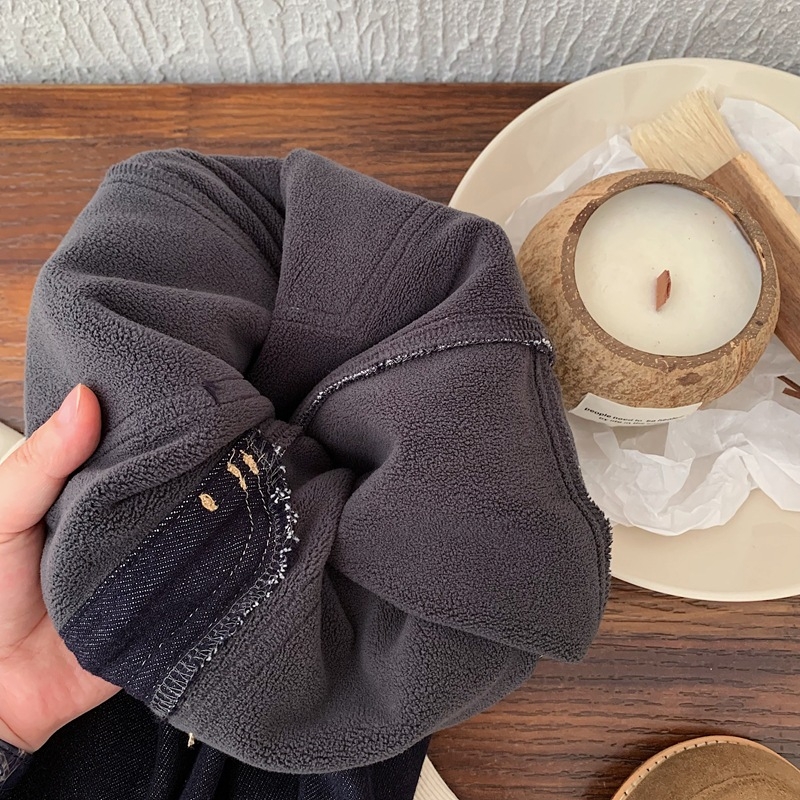 Jeansi copii cu fleece căptușit, iarnă, stil coreean, material principal bumbac 70%, talie medie cu curea elastică, culoare uni