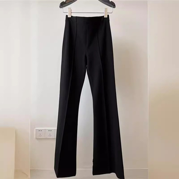 Γυναικείοι πλεκτοί παντελόνες με ψηλή μέση, φαρδιά προς τα κάτω, ελαστική μέση, ύφασμα βισκόζη-πολυεστέρα