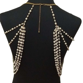 Perlų kūno grandinė su kutais moterims, reguliuojamas ilgis, kryžminė juosta, galimybė pritaikyti