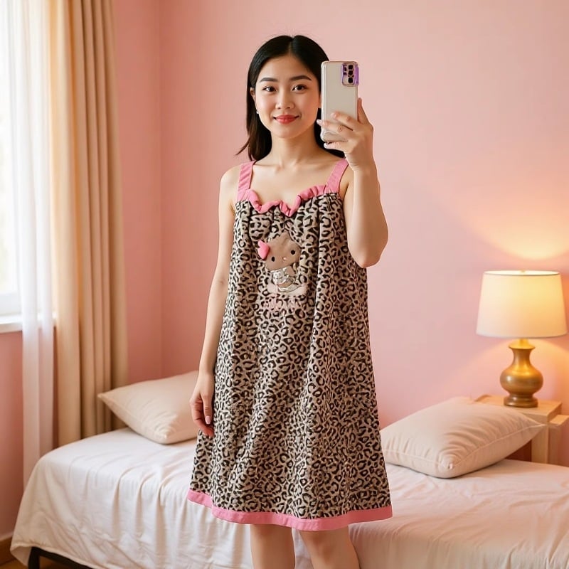 Пола за баня с леопардов принт, абсорбираща, корал флийс, Double Benefit