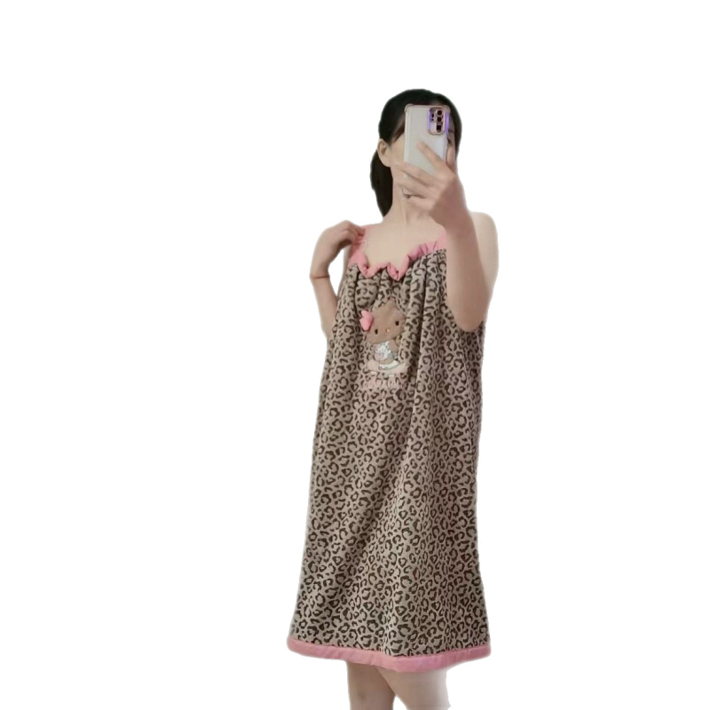 Пола за баня с леопардов принт, абсорбираща, корал флийс, Double Benefit