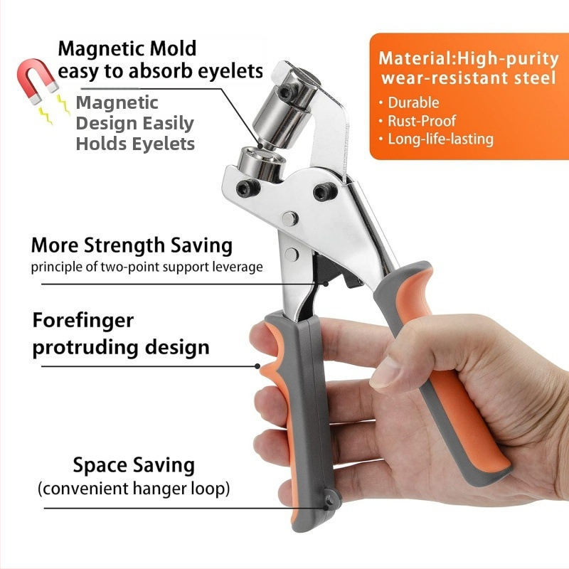 Rankinis įrankis montuoti metalines akis ir perforuoti skylutes batams — Geležis; Akių krašto presavimas; Tinka batams, drabužiams ir krepšiams