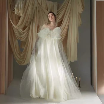 Булчинска рокля със силует принцесова пола, без презрамки, дълга рокля за сватба, талия средна, полиестерна материя