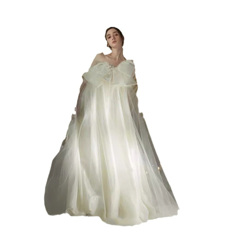 Булчинска рокля със силует принцесова пола, без презрамки, дълга рокля за сватба, талия средна, полиестерна материя