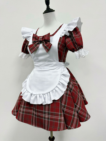 Lolita kalpones apģērbs – japāņu stila Ziemassvētku eņģeļu cosplay, plaid raksts, 90-95% poliesters, zemas izdevums 2025