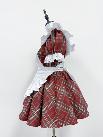 Lolita kalpones apģērbs – japāņu stila Ziemassvētku eņģeļu cosplay, plaid raksts, 90-95% poliesters, zemas izdevums 2025