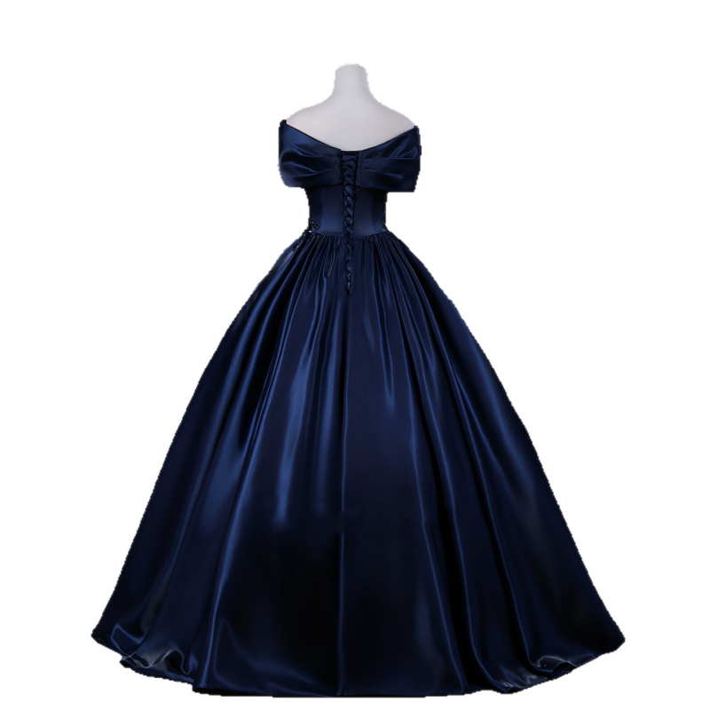 Дълга сценична рокля за водещи — еднорамна, ръкави 3/4, талия средна, принцесова пола, рокля за вокални изпити