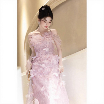 Перо вечерна рокля за жени - висока талия, без ръкави, дълга пола, есен 2025