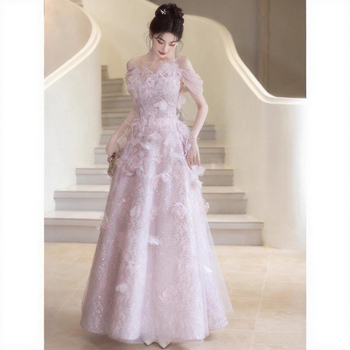 Перо вечерна рокля за жени - висока талия, без ръкави, дълга пола, есен 2025