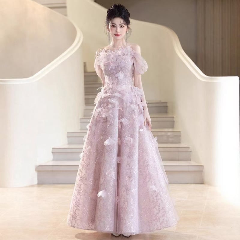 Перо вечерна рокля за жени - висока талия, без ръкави, дълга пола, есен 2025