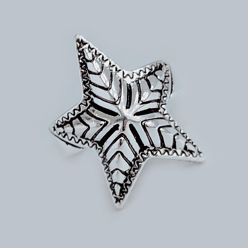 Prsten s petokrakom zvijezdom, posrebren S925, vintage otvoreni dizajn s morskom zvijezdom