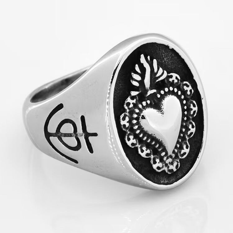 Prsten od nehrđajućeg čelika s dizajnom breskvino-srce i plamena, geometrijski stil, elektroplating završetak, unisex
