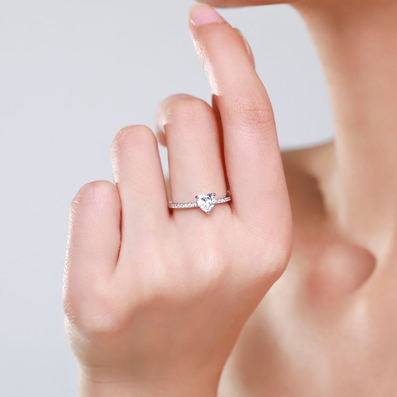 Prsten od S925 srebra za žene – srcoliki oblik, 1 karatni simulirani dijamant, minimalistički elegantan nakit, poklon za Dan zaljubljenih, japansko-korejski stil