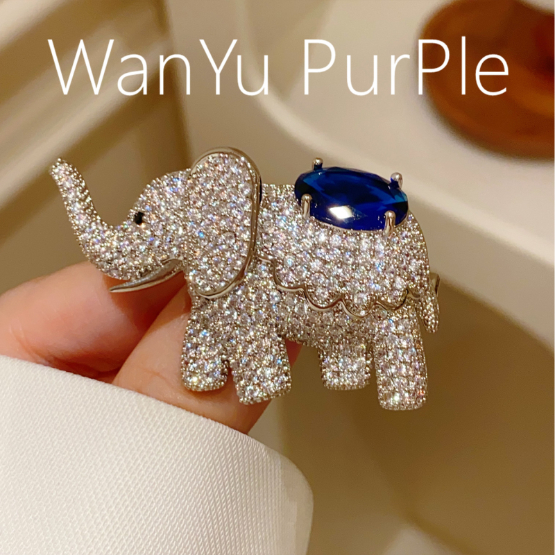 Broșă elefant din cupru, cu inserții de diamant, acoperire metalică, stil feminin coreean