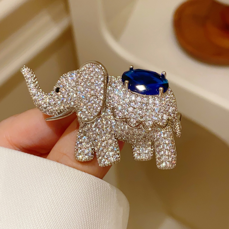Broșă elefant din cupru, cu inserții de diamant, acoperire metalică, stil feminin coreean