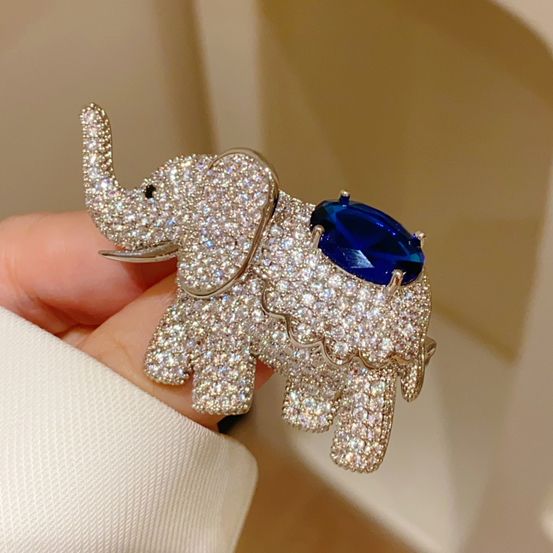 Broșă elefant din cupru, cu inserții de diamant, acoperire metalică, stil feminin coreean